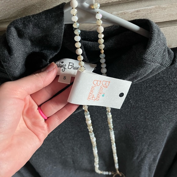 Blushing Brunette See What Happens Top (Charcoal) Small w/ necklace - Picture 6 of 6